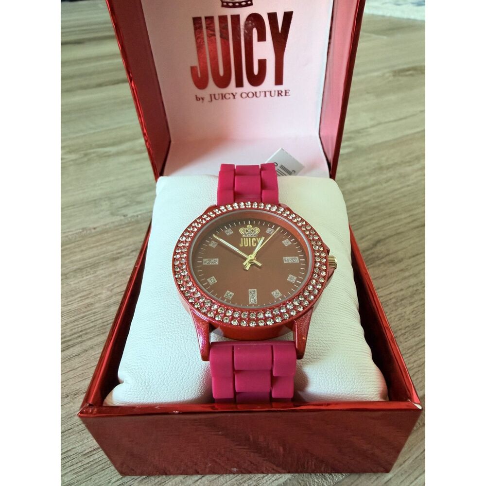 Juicy by Juicy Couture Red Rhinestone Bezel Red Silicone Watch NWT in Box
